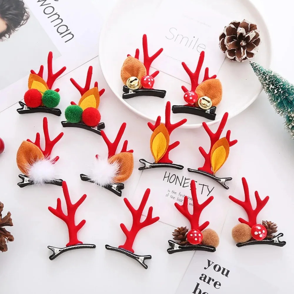 2Pcs Christmas Antler Hair Clips Pendants Xmas Ornaments Merry Christmas Decor For Girl Reindeer Hair Accessories Happy Year 251021