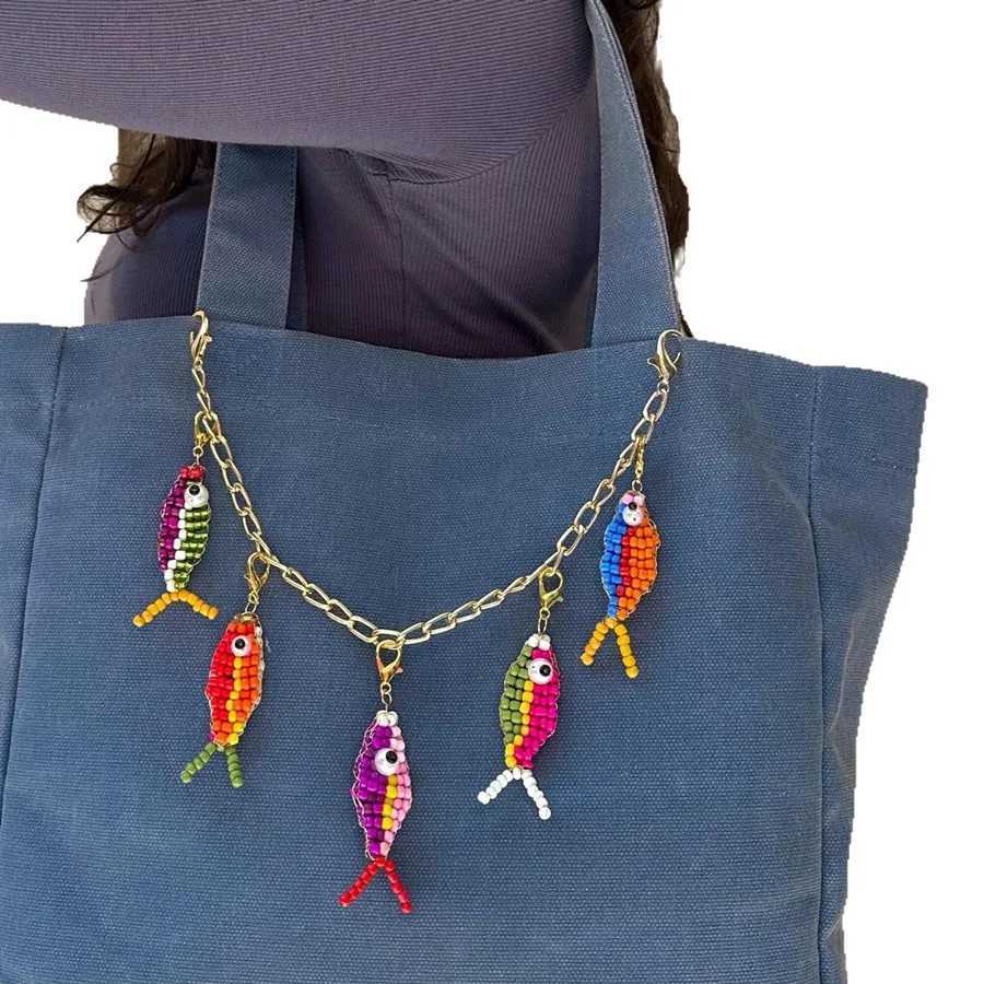 Cute Handmade Bead Fish Backpack Bag Zipper Pendant Hanging Decoration Girls Student Keychain Hangings DIY Accessories Ornaments J251121