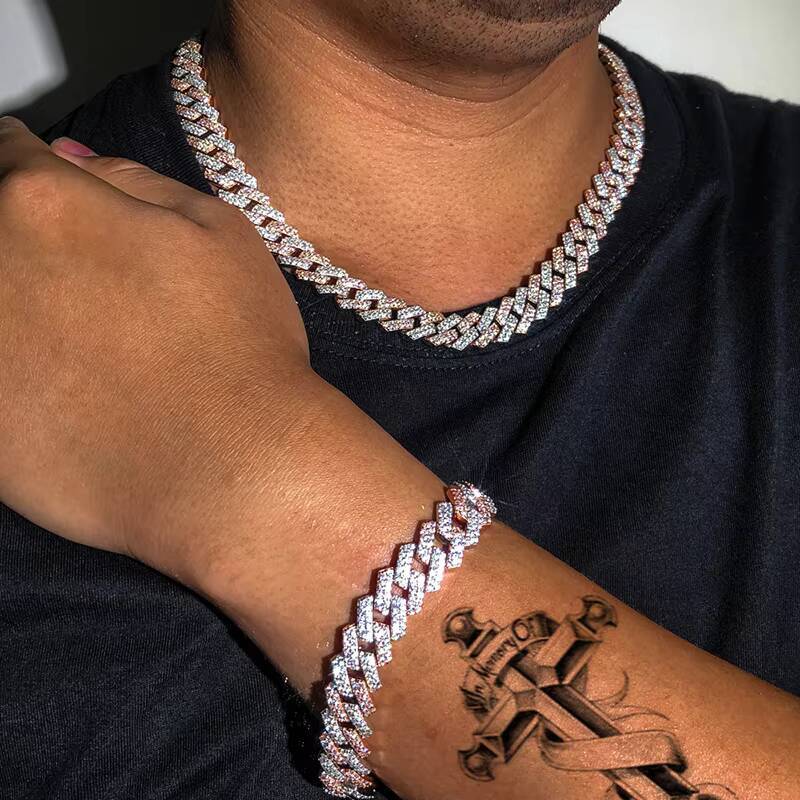 MSN518 Iced Out Hiphop Jewelry Mens Moissanite Cuban Link Chain