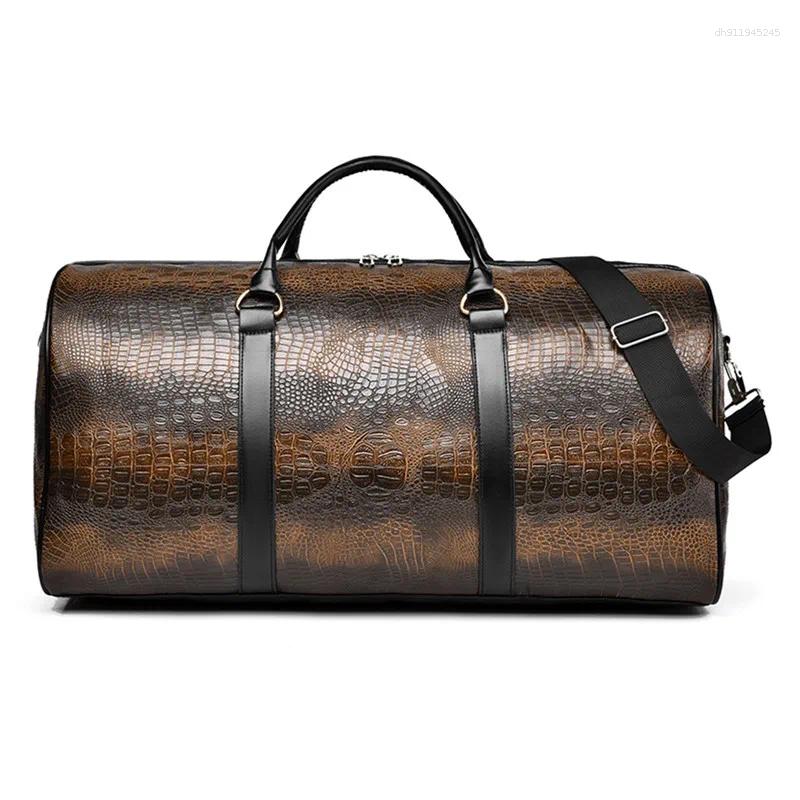 Duffel Bags Large Capacity Travel Duffle Bag For Men PU Leather Crocodile Pattern Waterproof Sports Daily Casual Tote Women