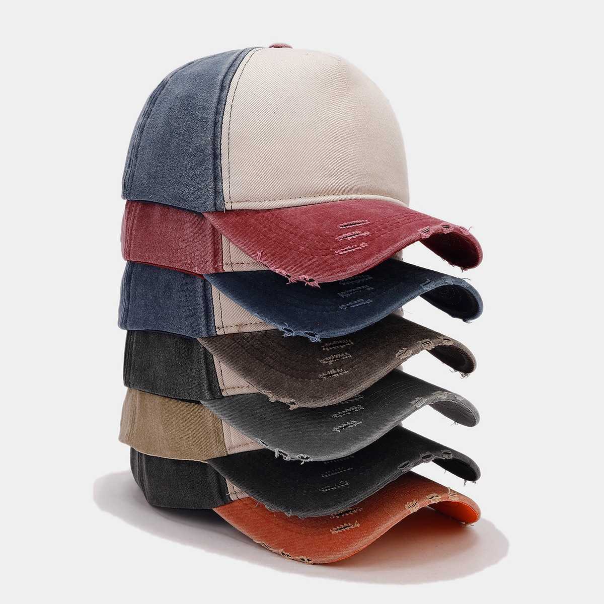 Distressed Baseball Cap for Men Golf Dad Hat Sunshade Adjustable Classic Colorblock Washed Cotton Duckbill Cap for Women H251020