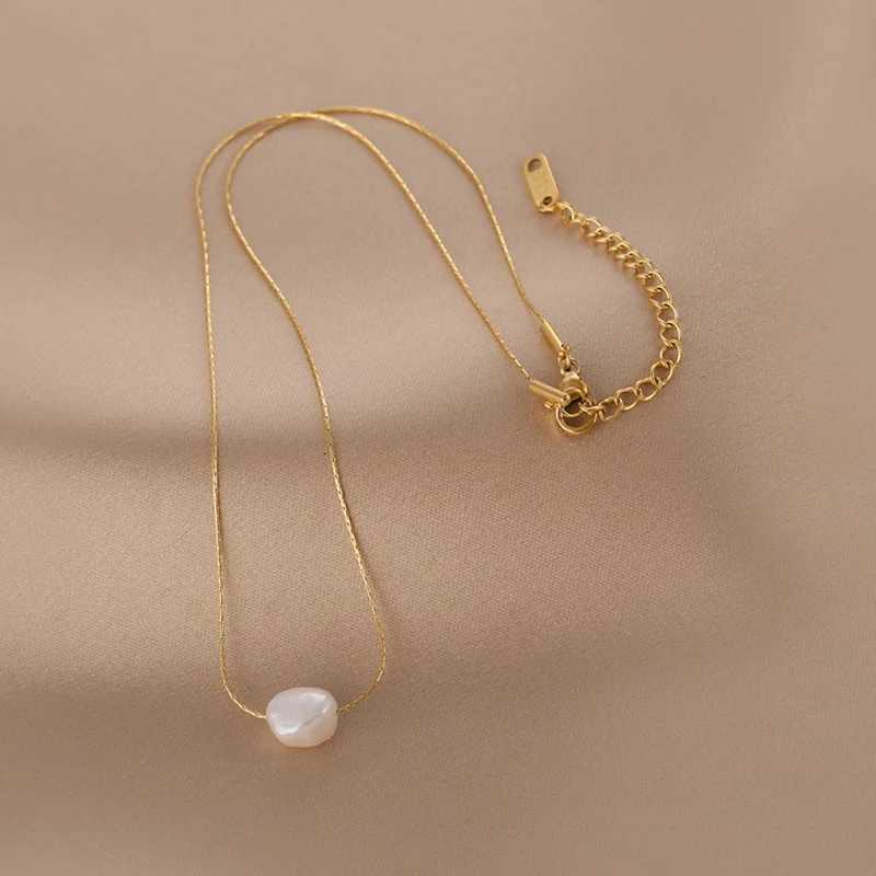 316L Stainless Steel New Fashion Fine Jewelry Natural Freshwater Pearl Charms Chain Choker Necklaces Pendant For Women XJ250717