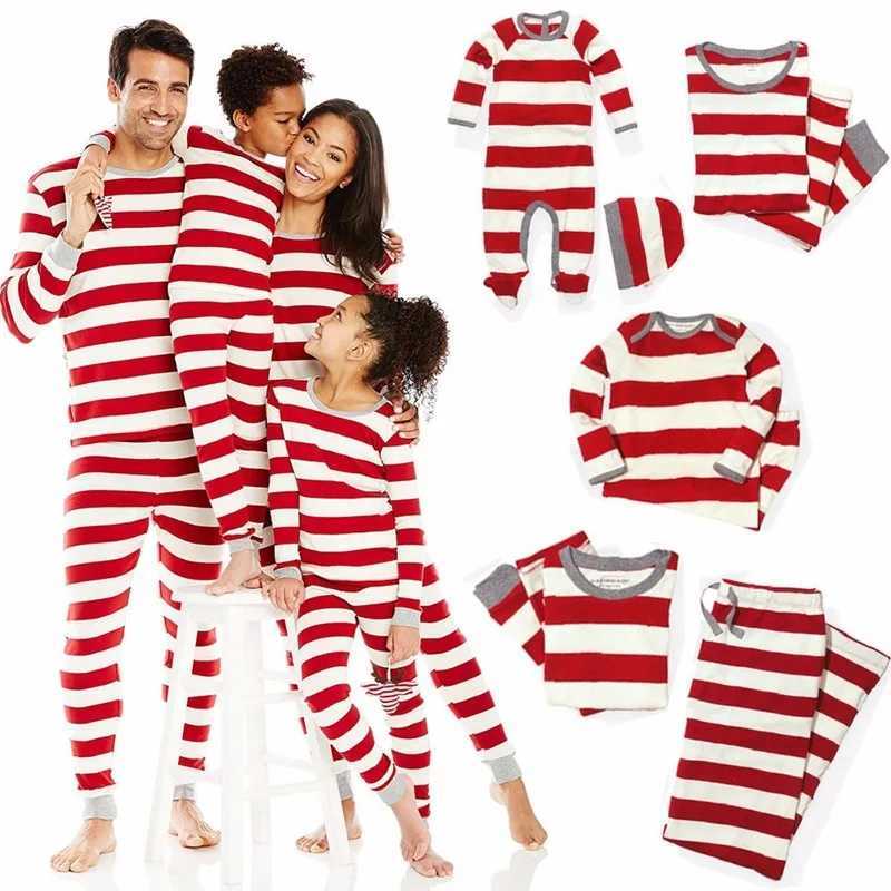 Christmas Family Matching Pajamas Set Mother Kids Stripe Clothes Baby Girl Rompers Xmas Sleepwear Mommy Daddy Kids Nightwear L2510215FD6
