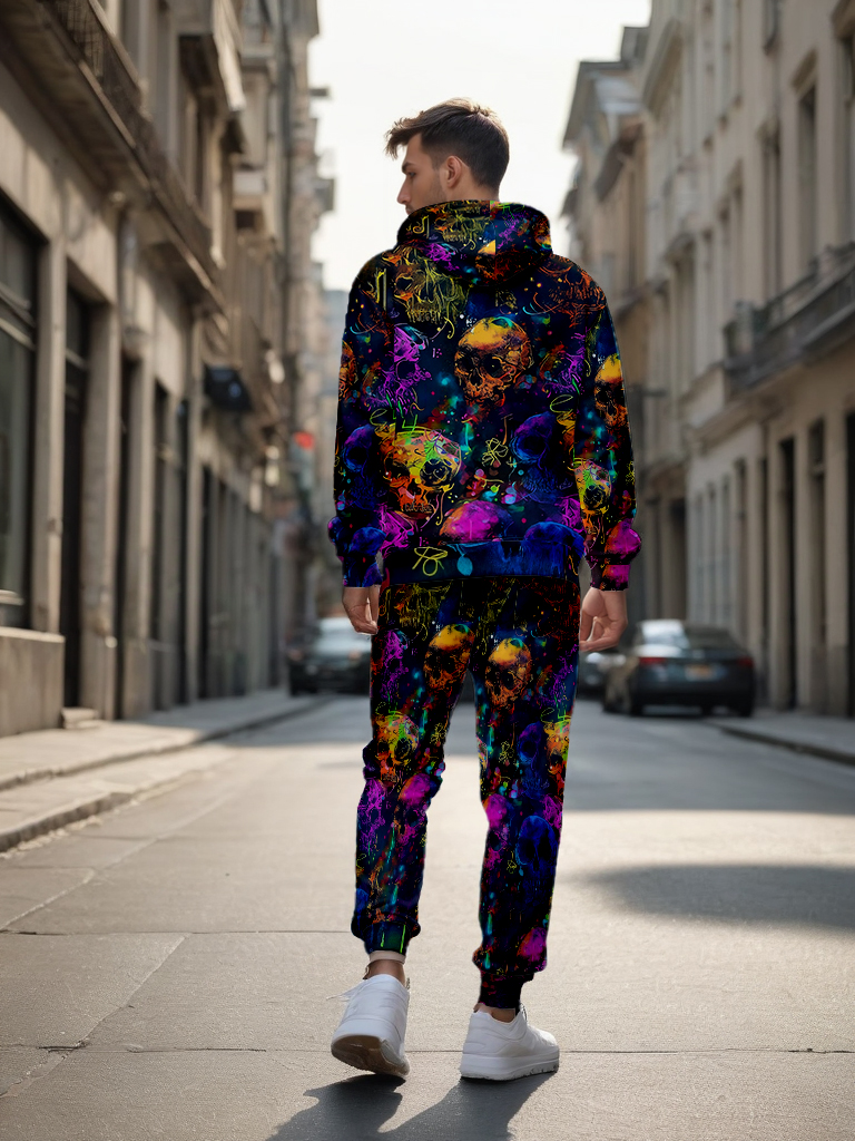 Men's Ankle-Length Knitted Hoodie Casual Outdoor Polyester Sweatshirt Gradient Color Print Adjustable Drawstring Long Sleeve - LMWY00178