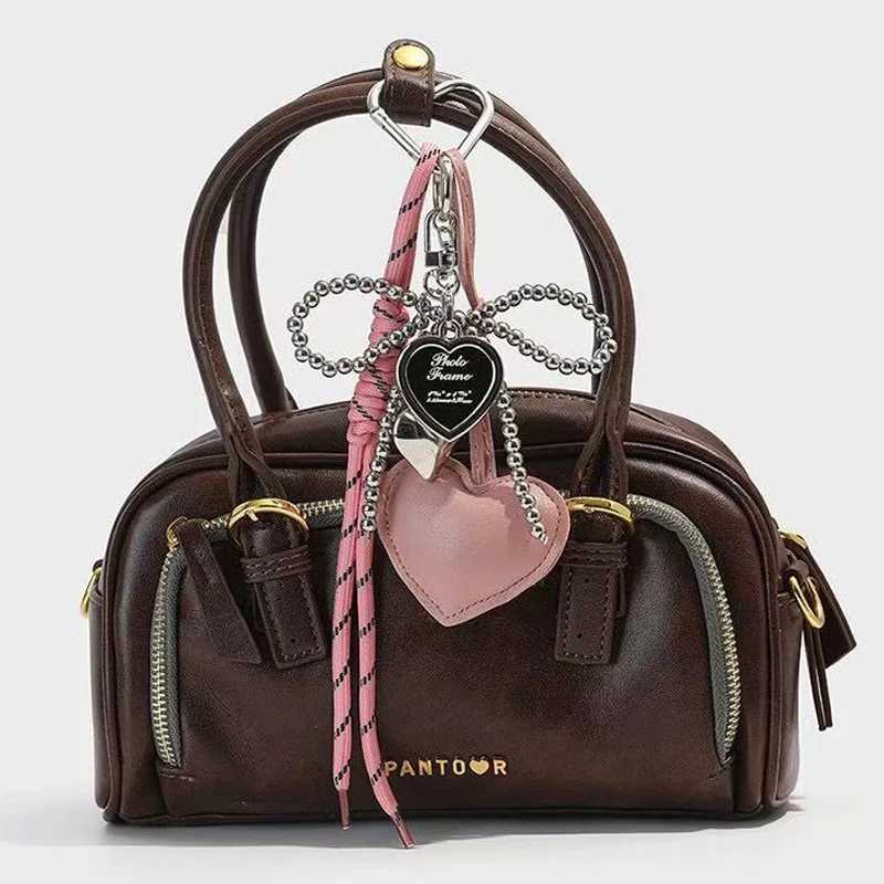 Womens Bag Pendants Korean Cute Beaded Leather Heart Kawaii Bow Sweet Bag Charms Multifunctional Highquality Keychain For Girl J251121