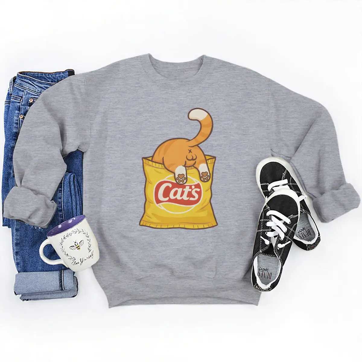 Men Women Clothing Cats Chips Fashion Casual Sweatshirts Design Tops Cartoon Cute Animal Lovers Gifts Unisex Funny Sweatshirt W251021