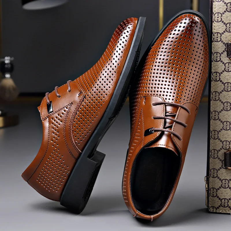 Summer Business Breathable Hollow Leather Shoes Mens British Large Size Sandals Korean Casual Fashion Dress Shoes Male 251021