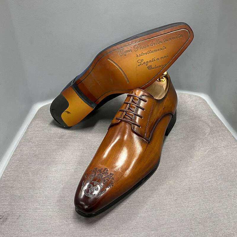 Business Casual Formal Derby Genuine Fashion Carved Pointed Leather Shoes Men Shoe
