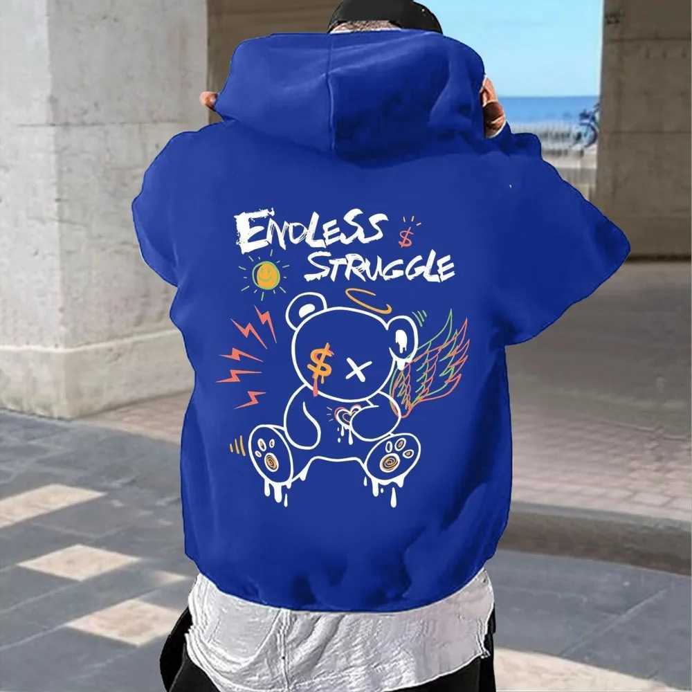 Hot selling mens autumn cartoon bear print soft and comfortable hooded sweatshirt outdoor street style clothing W251021