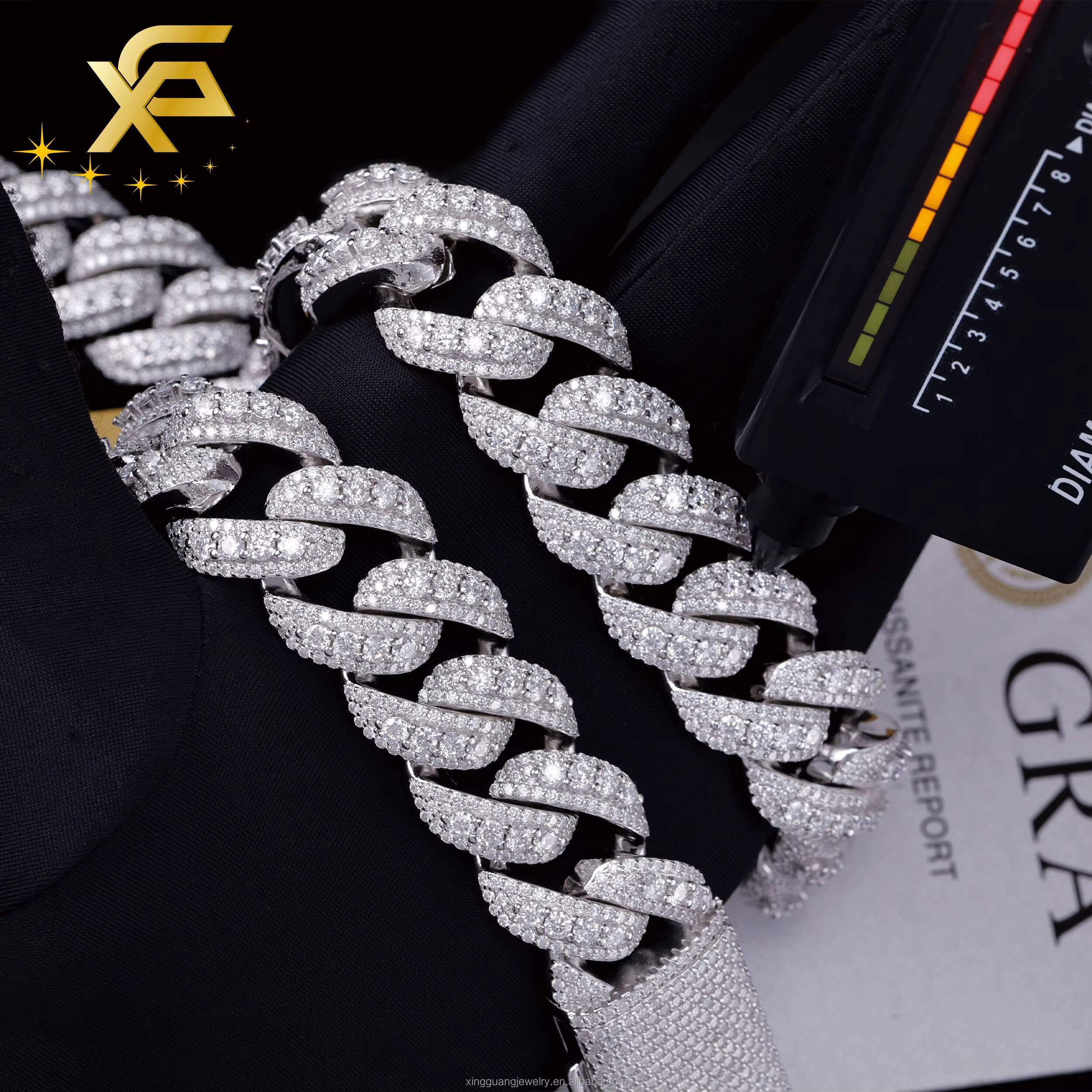 Heavy Big Size Iced Out Moissanite Cuban Chain 925 Silver Necklace for Men VVS Diamond Hip Hop Jewelry 22mm Cuban Link Chain