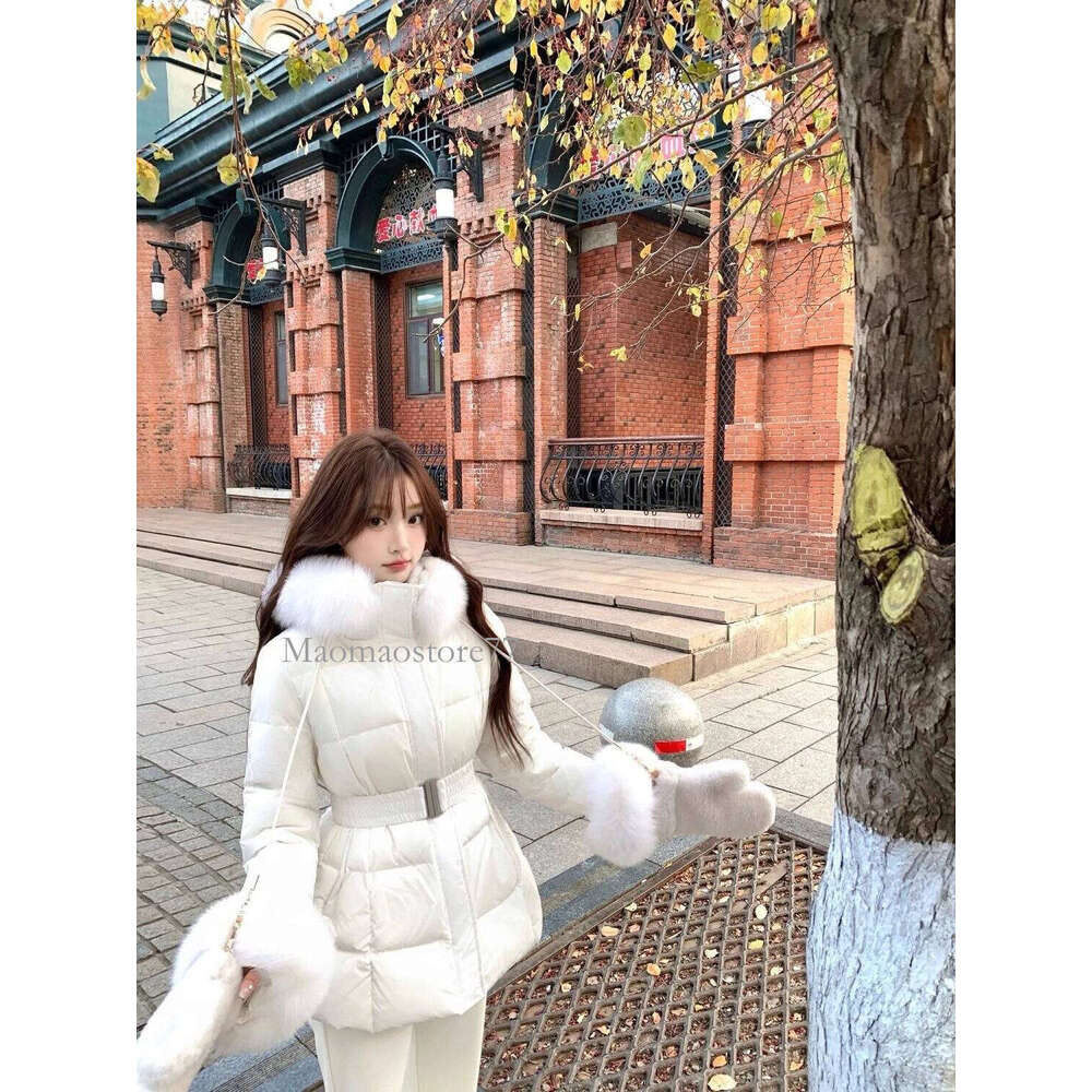 Korean Sle Women's Cotton Jaet With Large Fur Collar Medium Length Waist-Cinching Faionable Outerwear womens coat
