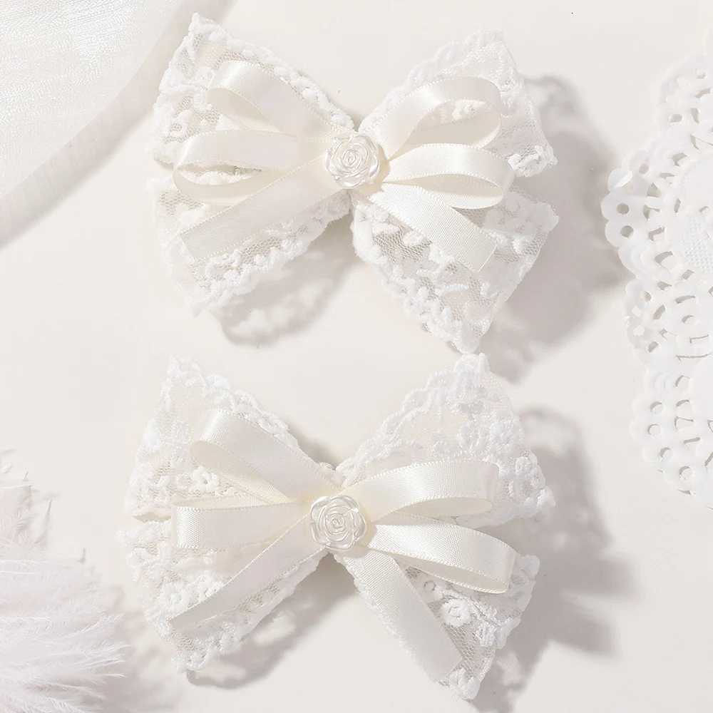 2Pcslot White Lace Hair Bows Clip Girls Wedding Headwear Hairpins Ribbon Barrettes Kids Headdressr Hair AccessoriesW254021