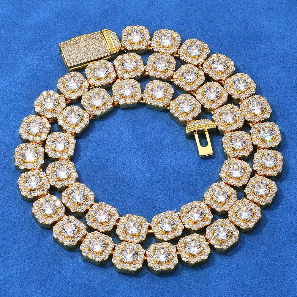 Hip Hop Square Rock 925 Sterling Silver Tennis Chain Luxury 7mm Custom VVS Moissanite Diamond Cluster Tennis Chain Necklace