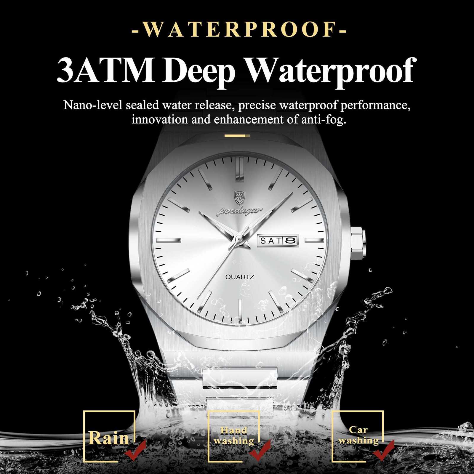 POEDAGAR Fashion Brand Male Wrist Waterproof Luminous Stainl Steel Men Clock Date Week Casual Quartz Mens es RelojXJ251021