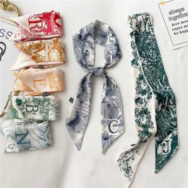 Fashion Skinny Scarf Women Luxury letter Printing Tie Bag Handle Ribbon Hair Band Womens Headscarf New Lady Design Silk Scarves W251021