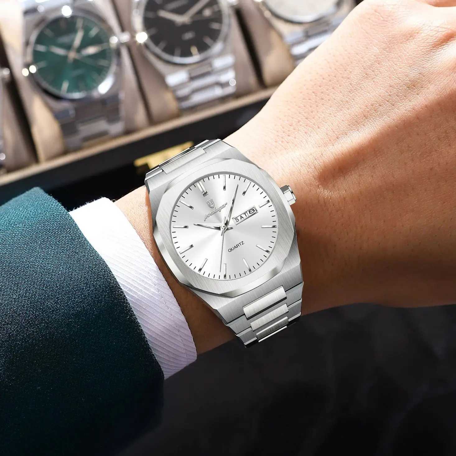 POEDAGAR Fashion Brand Male Wrist Waterproof Luminous Stainl Steel Men Clock Date Week Casual Quartz Mens es RelojXJ251021