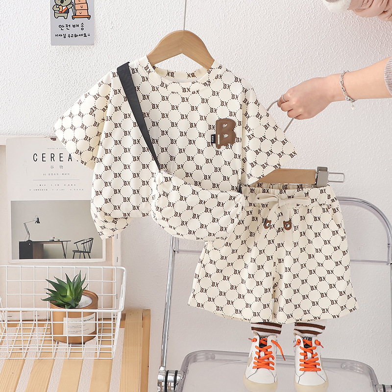 Designer Kids Clothing 2025 New Boys Summer Outfit 2-Piece Set | Korean Style Short Sleeve Clothing Set for Toddlers | Cool Handsome Kids Casual Wear 