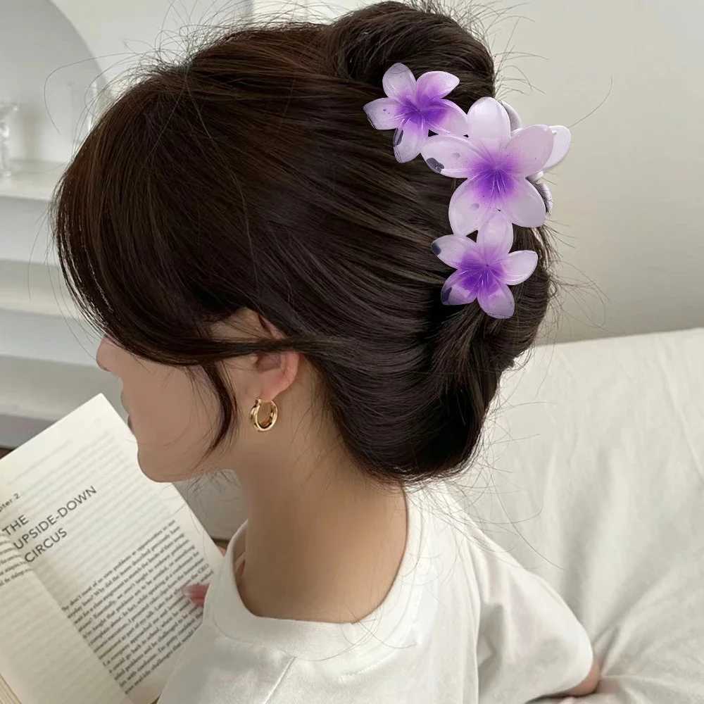Trendy Egg Flowers Hair Claws Back of Head Retro Cororful Hairpin Shark Clip Korean Style Seaside Vacation Girl Hair AccessoriesW254021