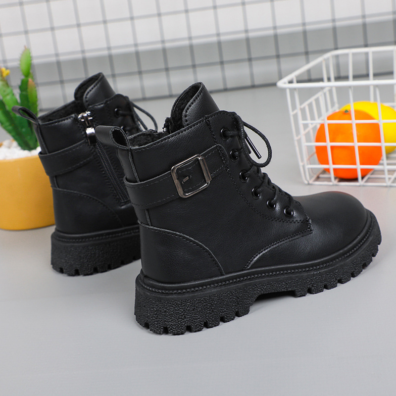 Kids Girl Boots Design Children Winter Lace Up Platform Wedges Comfortable Round Toe Non-slip Ankle Boots Kidszworld Black Plus Sizes 27 - 38 K1186