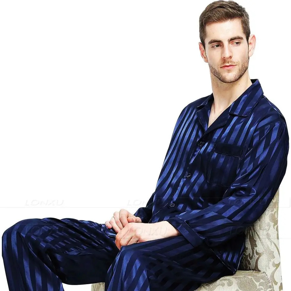 Mens Silk Satin Pajamas Set Pajama Pyjamas Set PJS Sleepwear Set Loungewear USSMLXL2XL3XLL4XL Plus Striped 251021