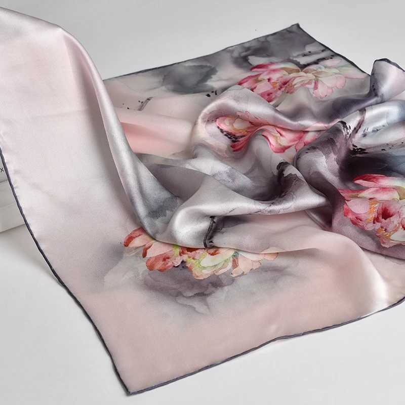 Natural Silk Square Scarf Wen Flower Print Small Real Silk Bandana Hair Scarf Luxury Neckscarf Pure Silk ScarfW251021
