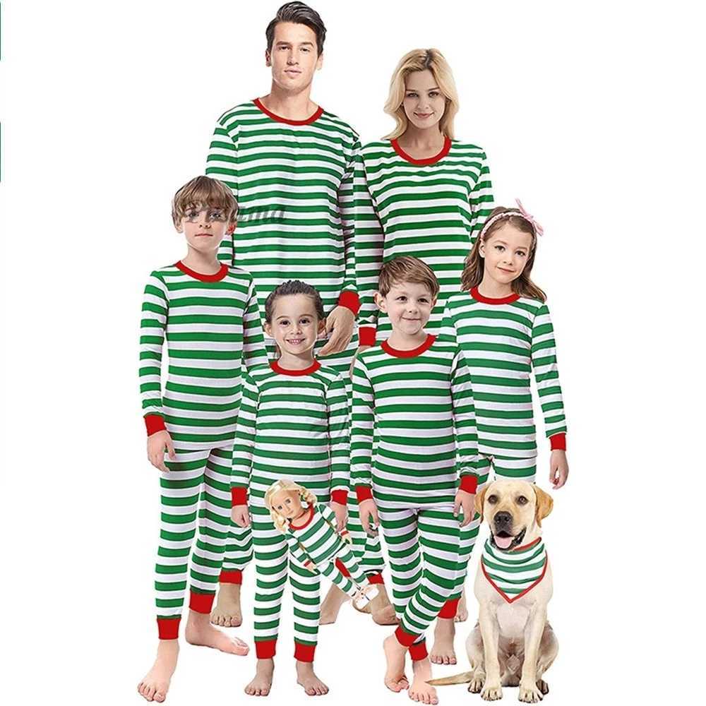 Matching Family Christmas Pajamas Children GreenWhite Striped Sleepwear Xmas New Year 100 Cotton Nightwear Family Look Outfits L2510217YX0