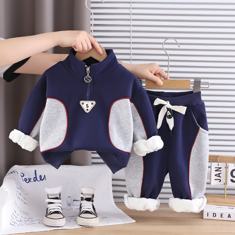 kids designer clothes 2025 New Boys Fleece-Lined 2-Piece Set, Trendy Autumn Winter Casual Outfit, Cozy Sweatshirt & Joggers for Toddlers