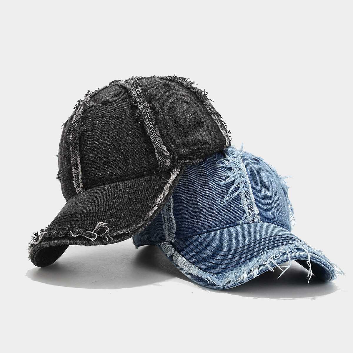 Denim Frayed Soft Top Baseball Cap for Women Slimming Vintage Fashion Duckbill Cap for Men Couple Sun Hat H251020
