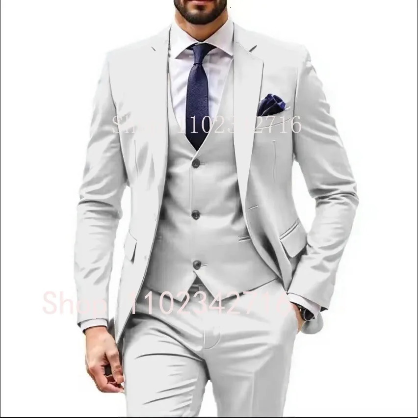 Light Blue Men Suits 3 Piece Jacket Pants Vest Single Breasted Notch Lapel Formal Wedding Blazer High Quality Costume Homme 251021