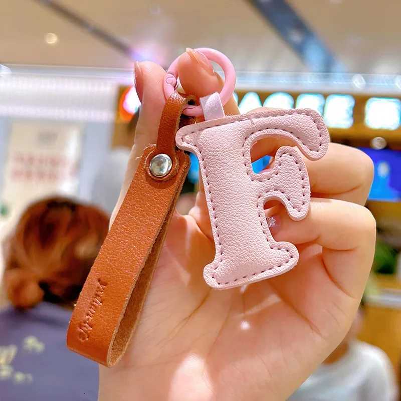 A to Z PU Leather Initial Letter Keychain For Women Fashion Cartoon Candy Color Bag Phone Pendant Car Key Chain Jewelry Gifts W251021