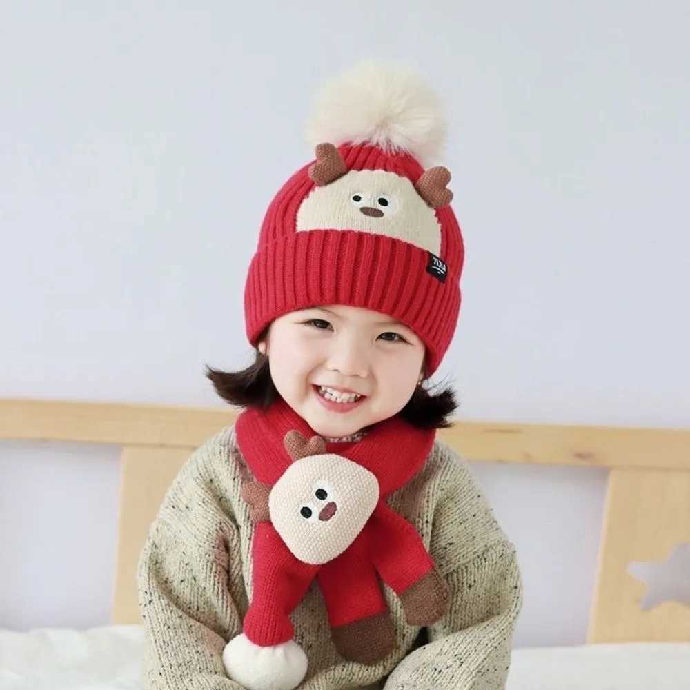 New Warm Scarf Hat Set Windproof Coldproof Pullover Cap Knitted Cute Neck Warmer for 210Y J251021