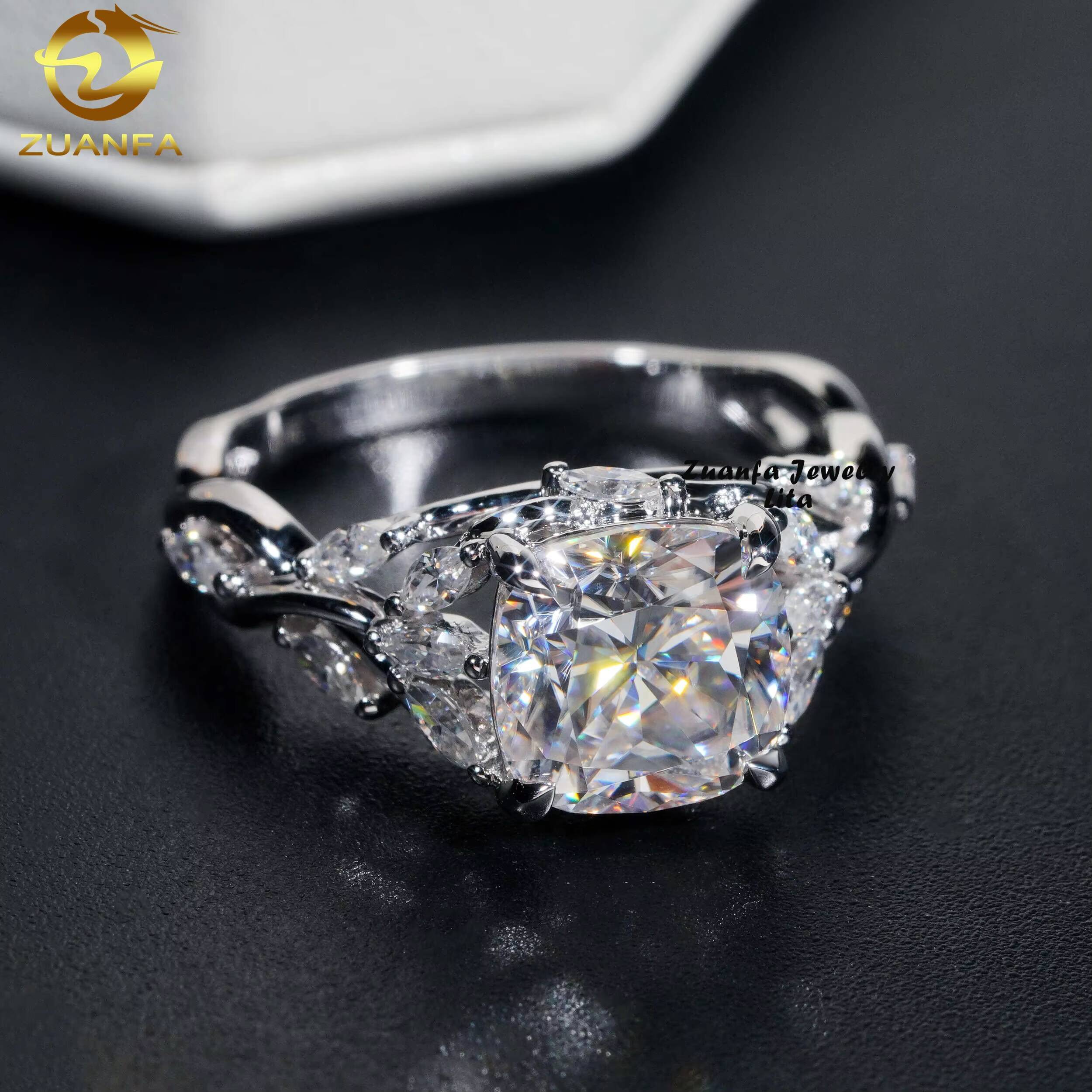 Certified Pass Diamond Tester 25CT Cushion Cut Moissanite Diamond 14k Womens Gold Engagement Rings