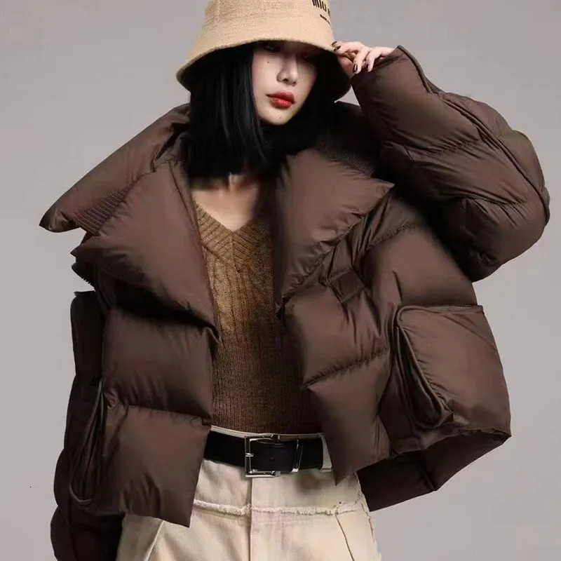 Overcoat Fashion Women Down Jacket Winter White Duck Down High Quality Knitted Patchwork Lapel Women Down Jacket H132 251017