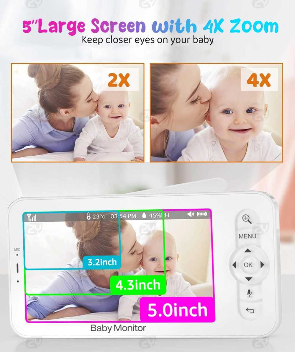 2K3MP 5inch Wireless Baby Monitor Smartphone App IR Night Vision Crying Detection Auto Tracking TempHumidity Sensor J251121