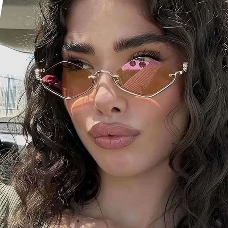 Fashion Small Polygonal Sunglasses Women Luxury Brand Metal Half Frame Sun Glasses Ladies Hipster sexy Cat Eye Shades Vintage J251114