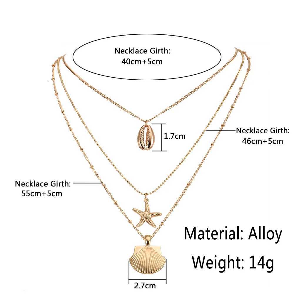 Vintage Starfish Multi-layer Necklaces Pendants for Women Girl Gold Color Beach Style Choker Long Necklace 2019 Boho Jewelry XJ250717