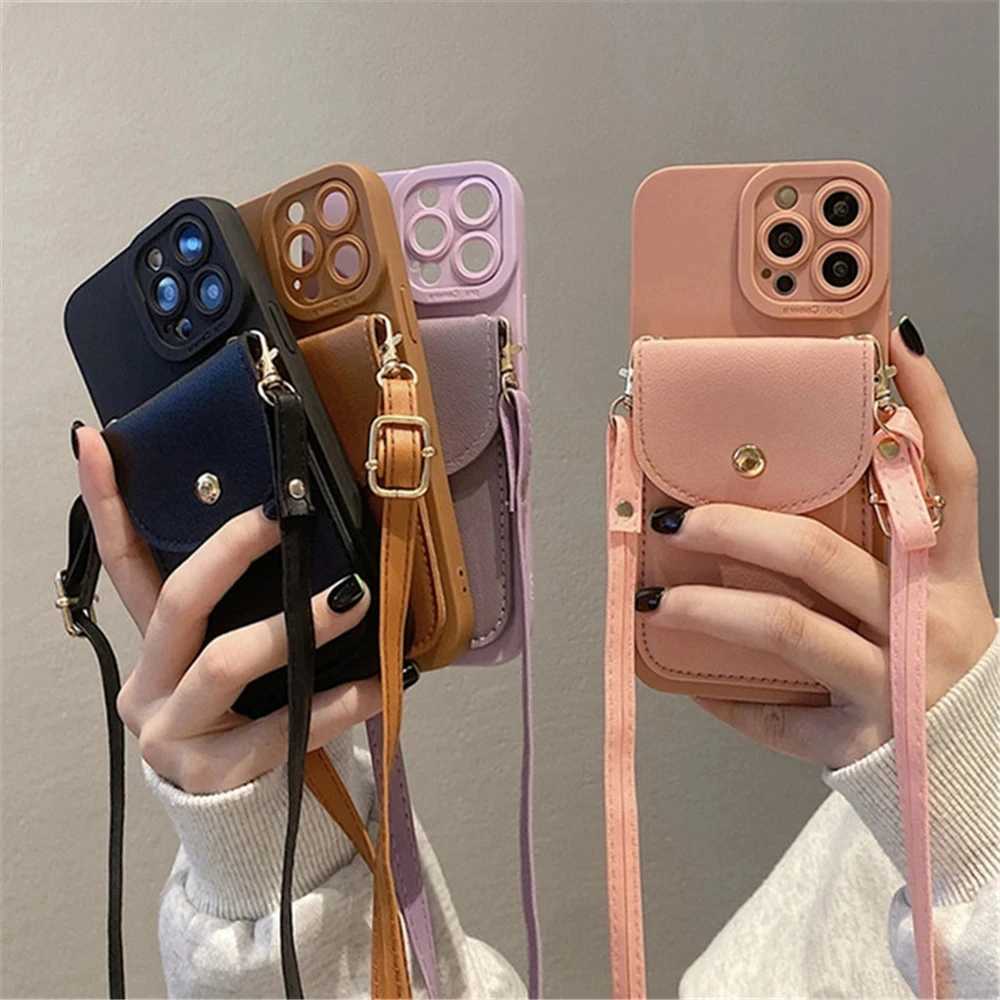 Fashion Wallet Crossbody Case for iPhone 17 15 14 13 16 Pro Max 12 11 X Xr Xs Plus Lanyard Card Bag Strap Shockproof Soft Cover J251114