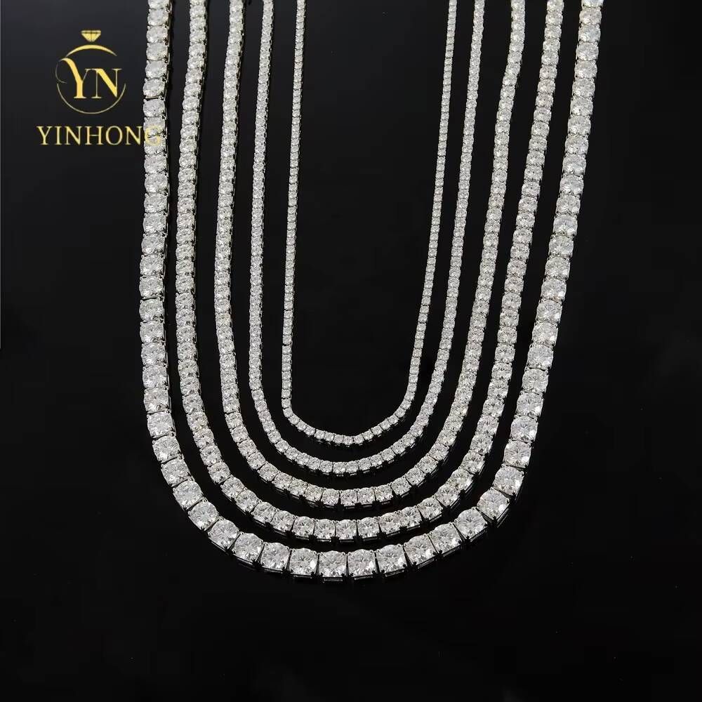 Pass Diamond Tester Iced Out 2mm 3mm 4mm 5mm 65mm 925 Sterling Silver Lab Diamond Vvs Moissanite Tennis Necklace Chain