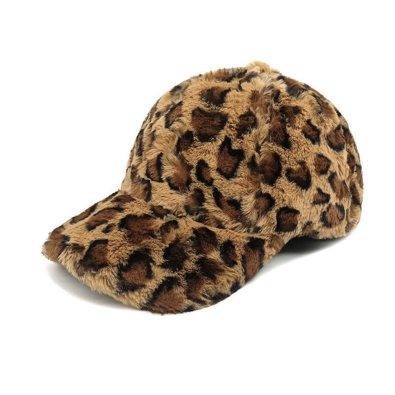 Winter Leopard Pattern Baseball Cap New Warm Plush Hat Womens Fashion Outdoor Versatile Sunshade Duckbill Cap H251020