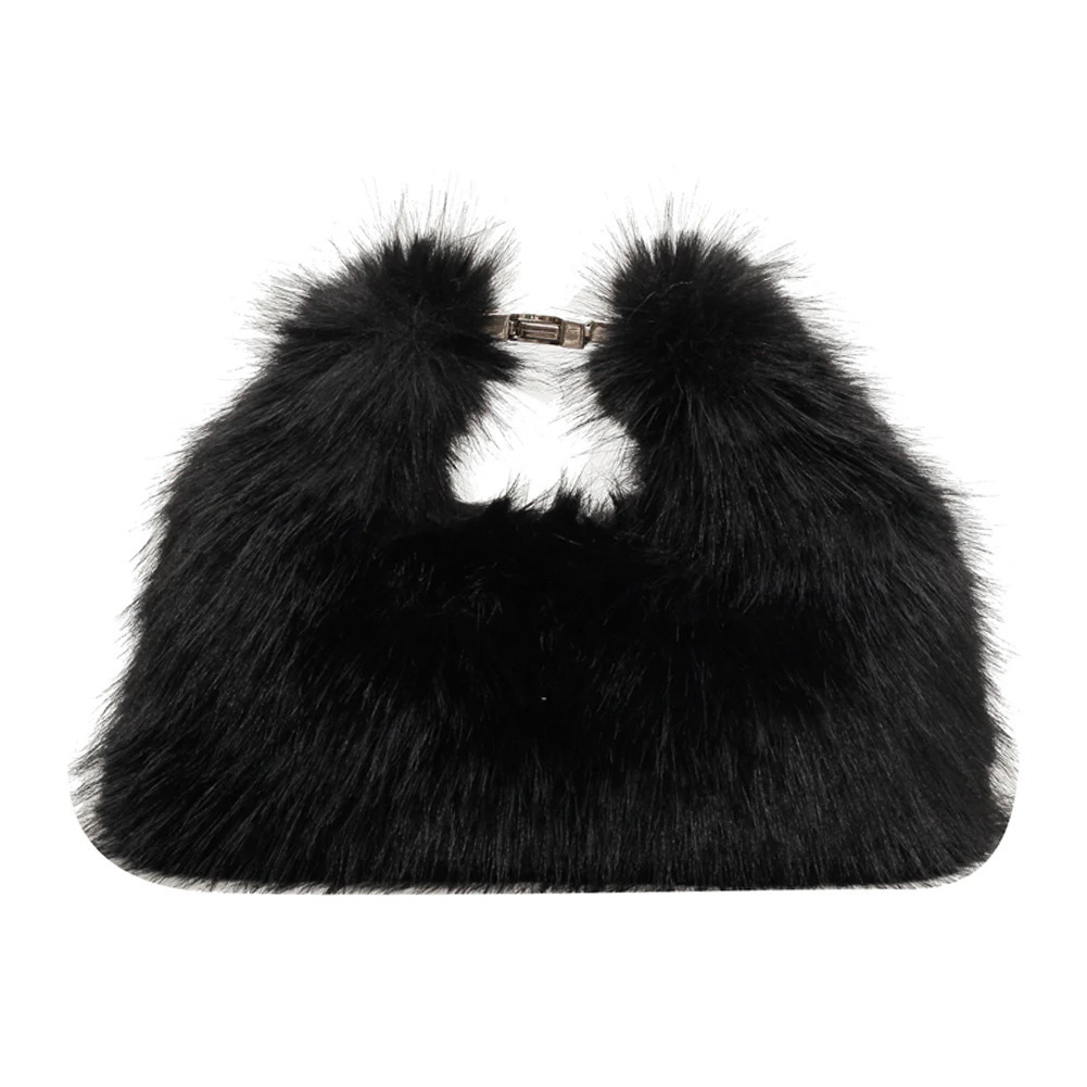 Women Faux Fur Shoulder Bag Adjustable Strap Fluffy Crossbody Bag Solid Color Clutch Purse Hobo Bag for Travel Party 251021