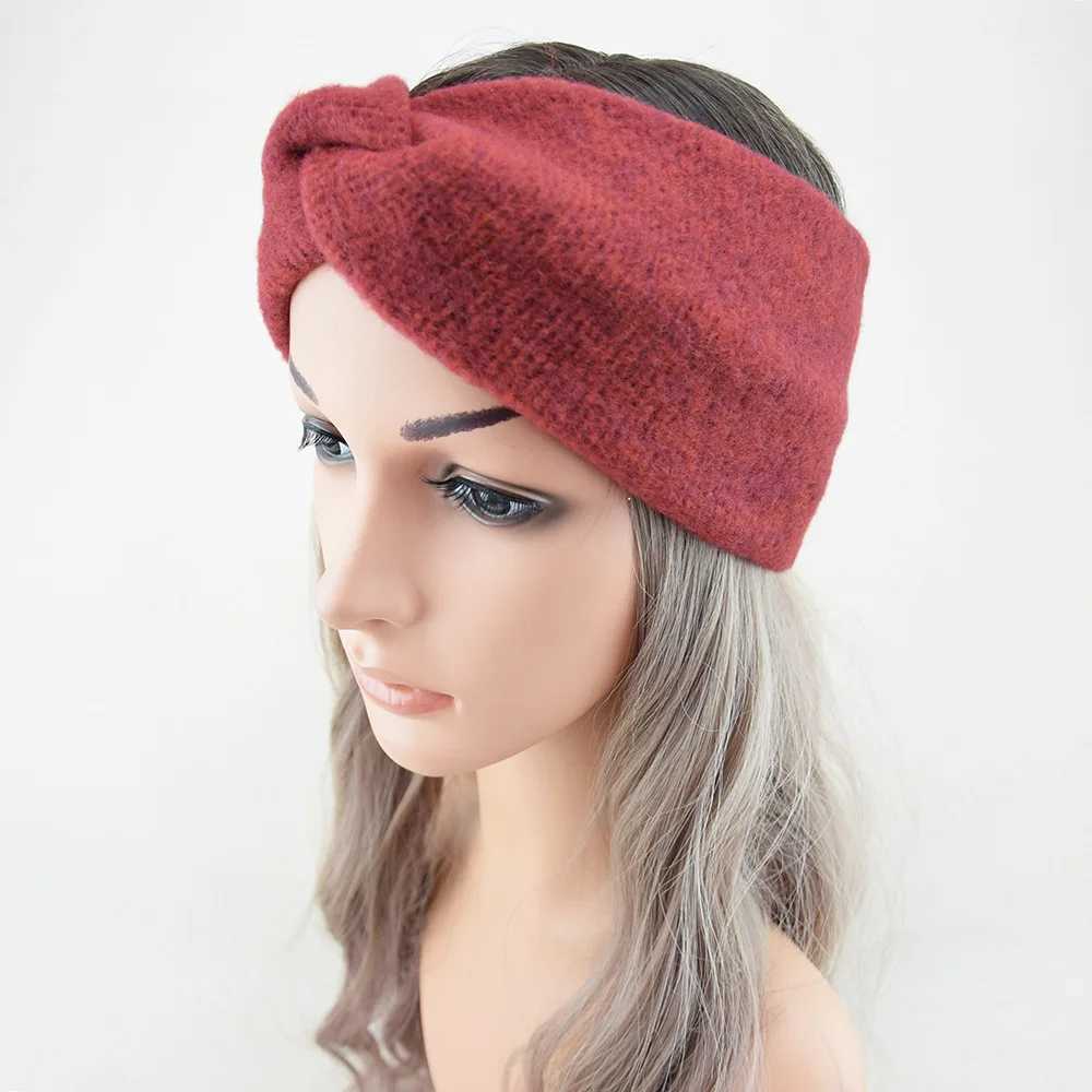 New Wool Knitting Cross Wide Headbands Winter Ear Warmer Soft Elastic Mohair Headwrap Turban For Women Girl Hair AccessoriesW254021