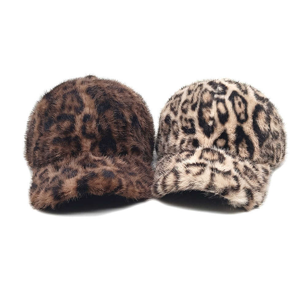 New Plush Leopard Print Warm Baseball Cap for Women Fashionable Outdoor Versatile Ponytail Duckbill Cap Sun Hat H251020