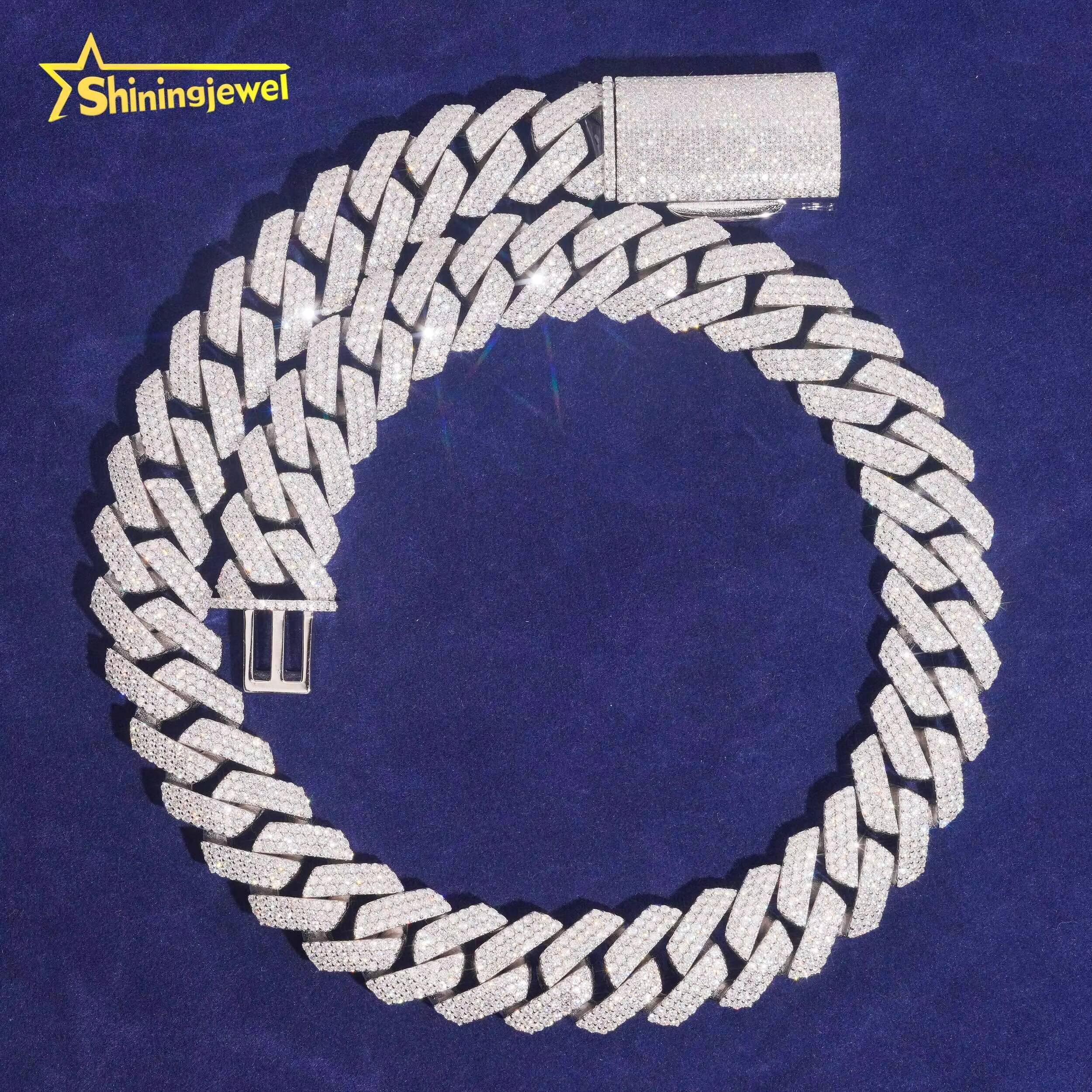 Hip Hop Necklace 20mm 3rows Cuban Link Chain S925 Gold Plated Pass Diamond Test VVS Moissanite Diamond Iced Out Cuban Necklace