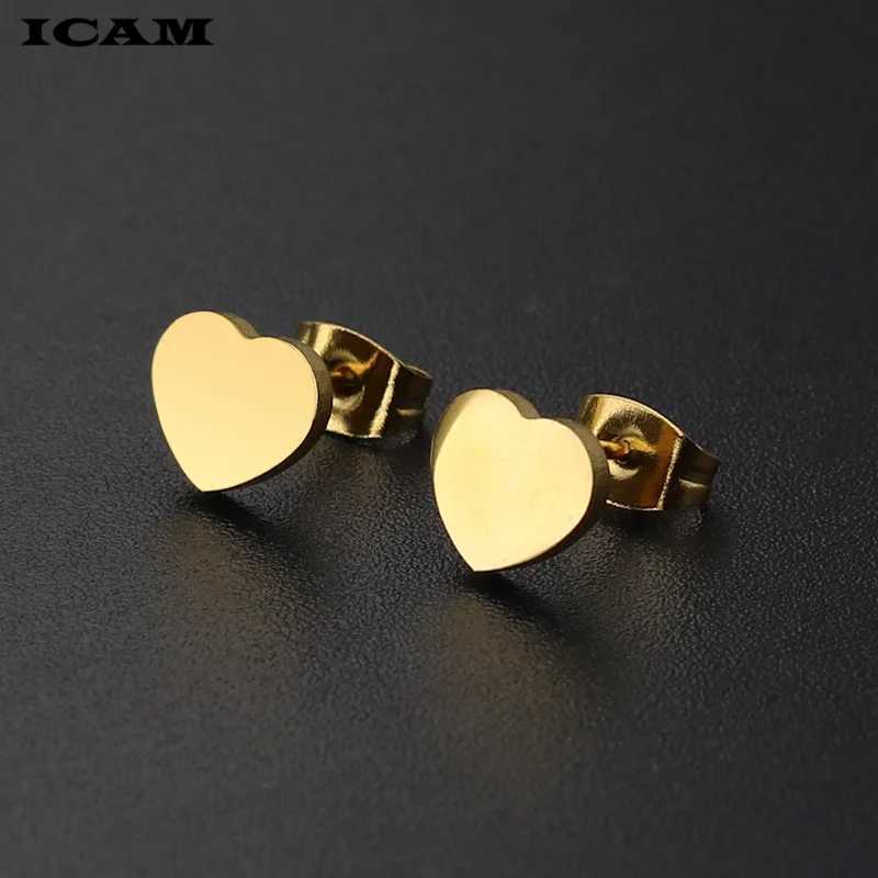 ICAM Women Golden Stainless Steel Cute Stud Earrings Carnations for Girlsl Heart t Earrings Minimalist Jewelry J251021