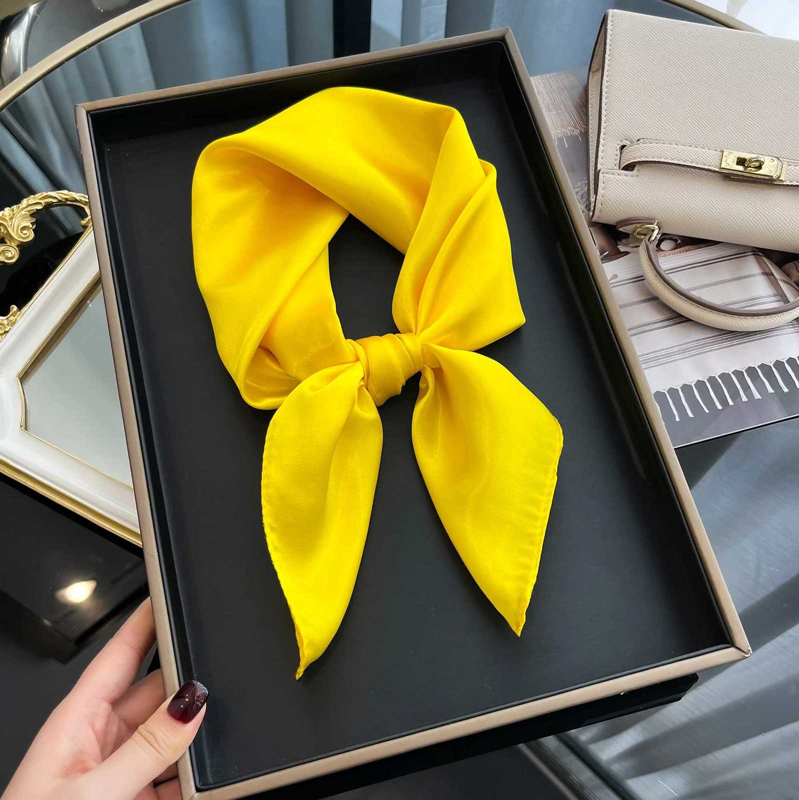 60cm Solid Colors Neckerchief Hijab Scarf For Women Silk Satin Headband Hair Scarves Female Square Shawls Head Scarfs For Ladies W251021