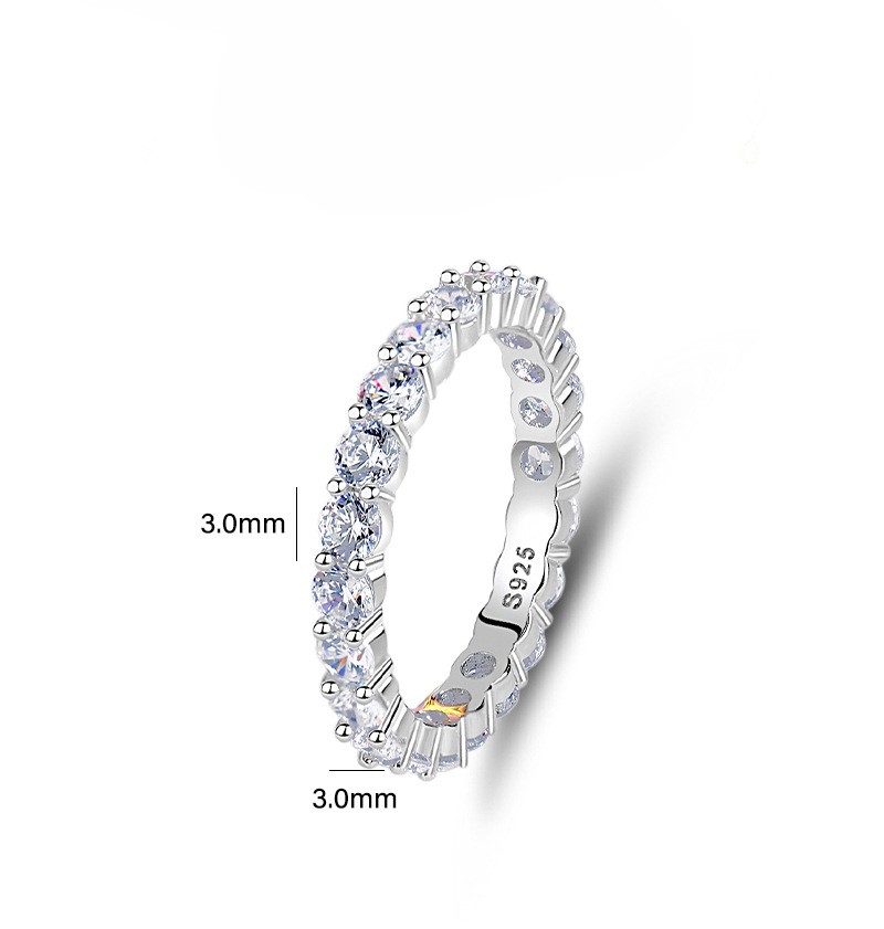 TaiYang New S925 Sterling Silver Full Eternity Band, 8 Hearts & Arrows High Carbon Zirconia Stacking Ring for Women