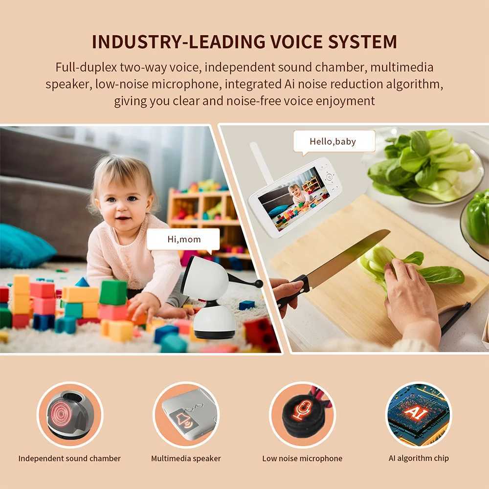 RSmart APP 5inch 720P Display Smart WiFi Baby Monitor 1080P PTZ Camera 2Way Talk Night Vision Lullaby with Charging Station J251121