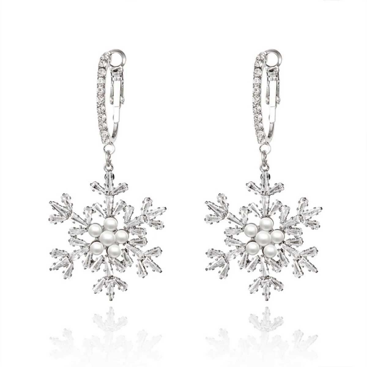 Holiday Snow Flower Drop Earrings Sparkling Zircon Imitation Pearl Snowflake Dangle Earring Christmas Jewelry Gift For Women Men J251021