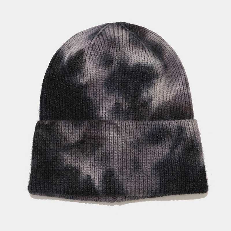New Tie Dyed Knitted Hat Womens Autumn and Winter Outdoor Warm Hat Core Spun Yarn Crimped Wool Hat H251020