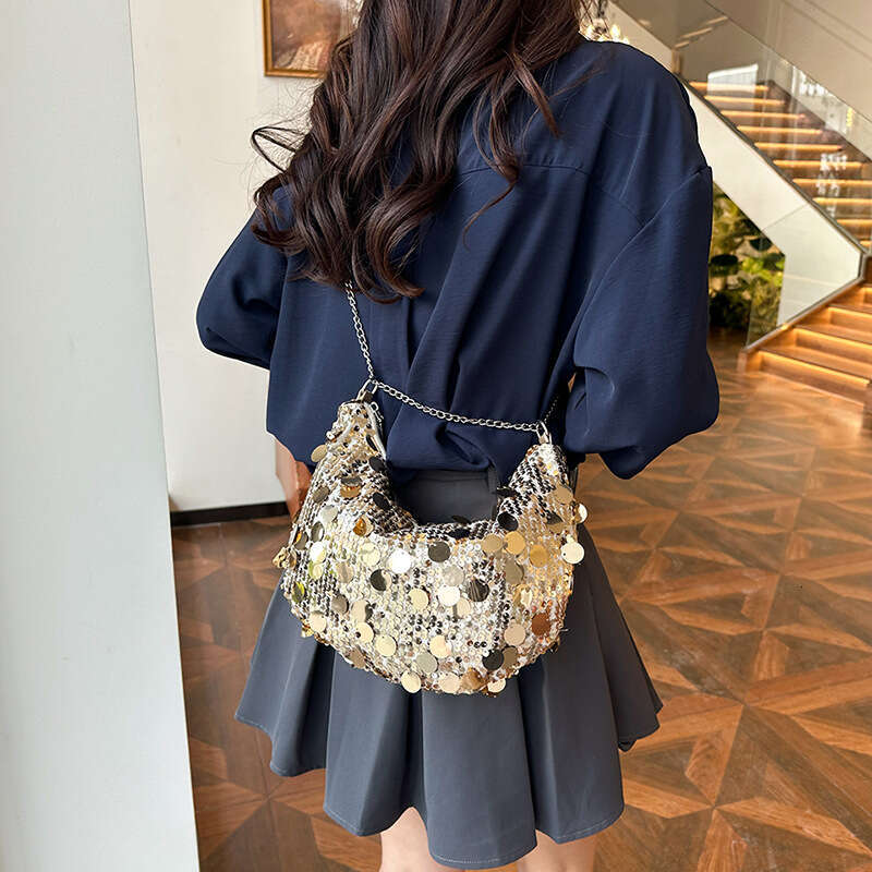 Sequin Crescent Personality Trend 2025 New Fashion Summer Stylish Large Capacity Chain Shoulder Crossbody Dumpling Bag